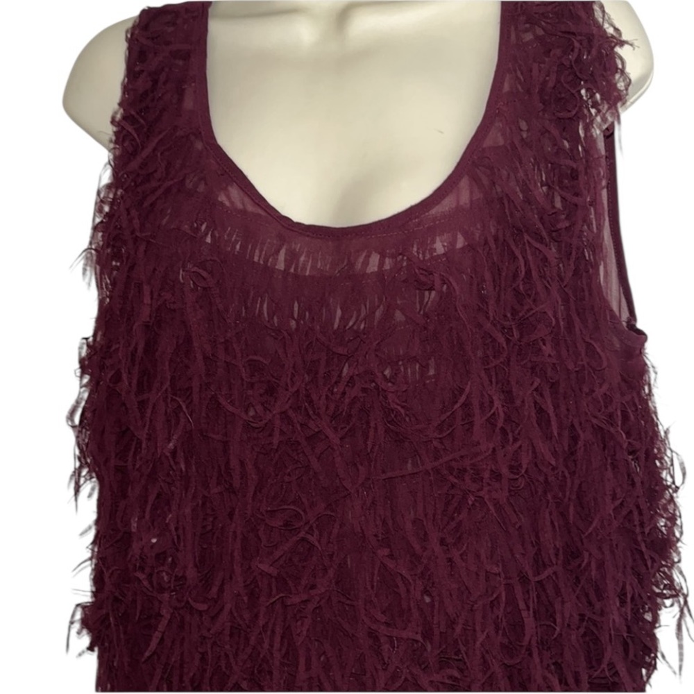 Fringes sheer tank top size large wine colored textured fringe sheer back